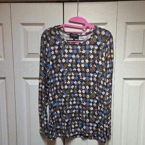 Sunday Abstract Dot Print Long Sleeve Top in Blue, Brown & Cream
